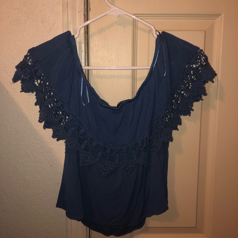blue off the shoulder blouse